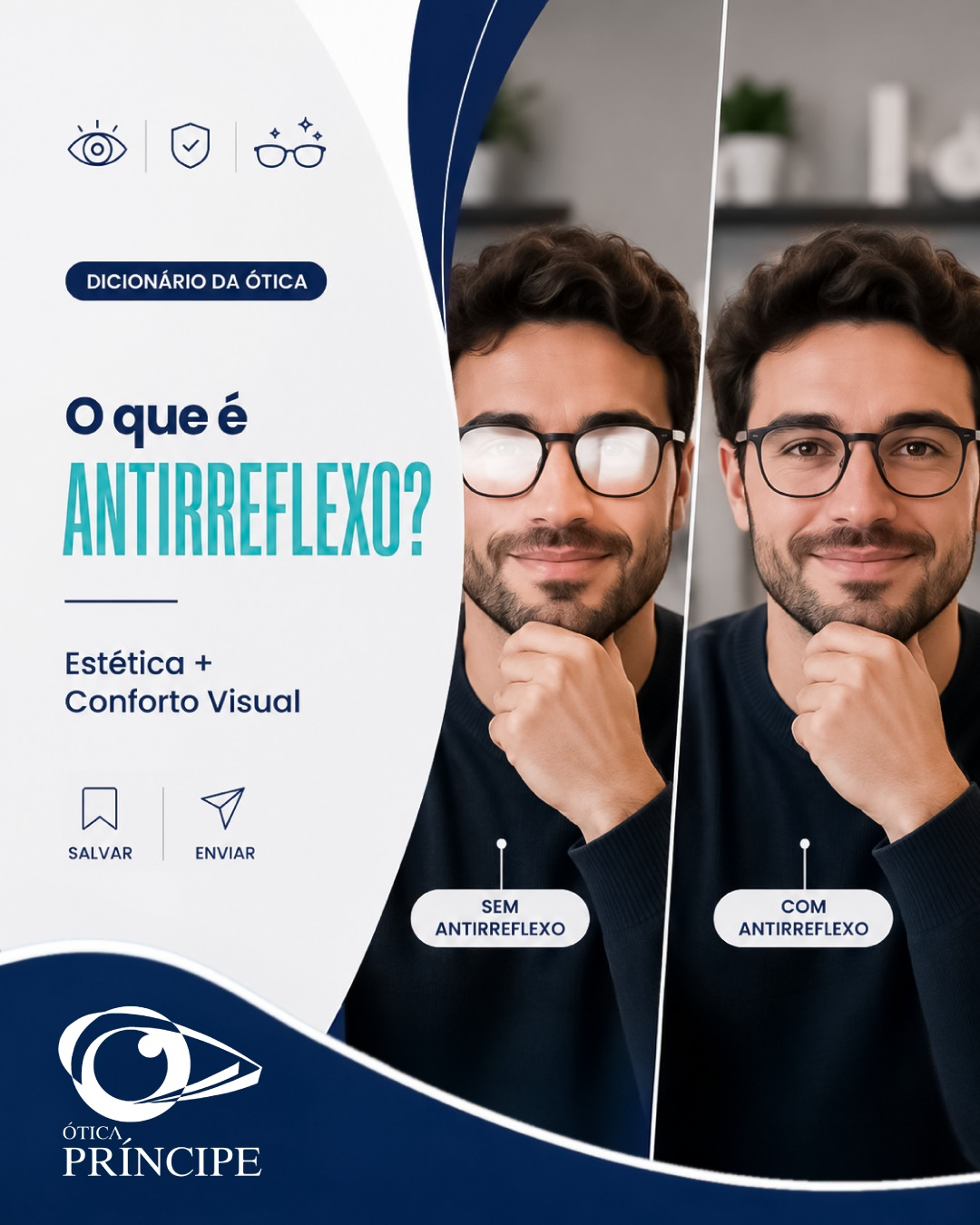 Dicionário da ótica: lentes antirreflexo unem estética e conforto visual, com aplicação feita na ótica em Joinville da Ótica Príncipe. O que é lente antirreflexo explicado pela ótica em Joinville